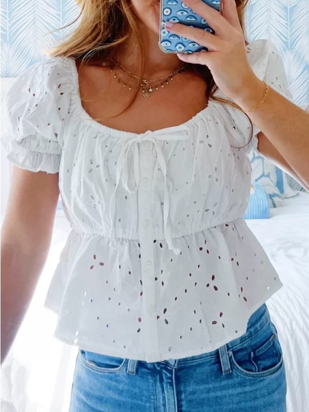 AEO white eyelet baby doll top sz M